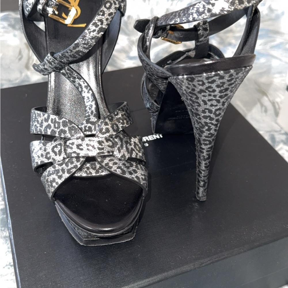 Yves Saint Laurent Black and Gray Women's Heels